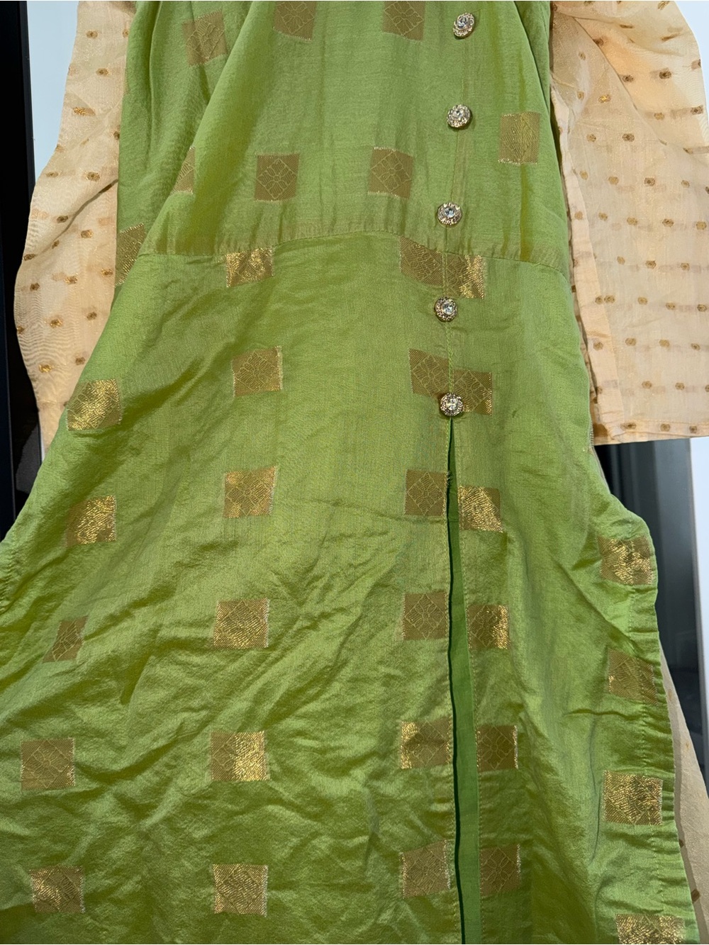 Girls Green and Gold Traditional Dress